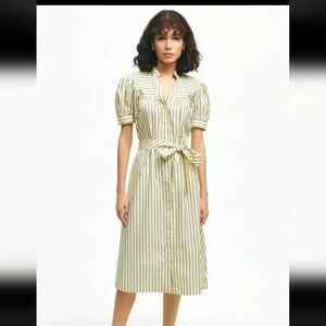 Brooks Brothers bib front puff sleeve supima cotton striped dress